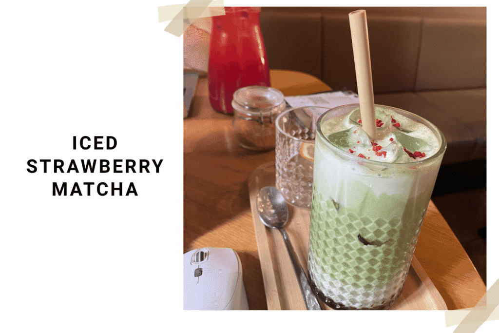 Iced strawberry matcha at MY Coffee near the Powder Tower in Prague Old Town