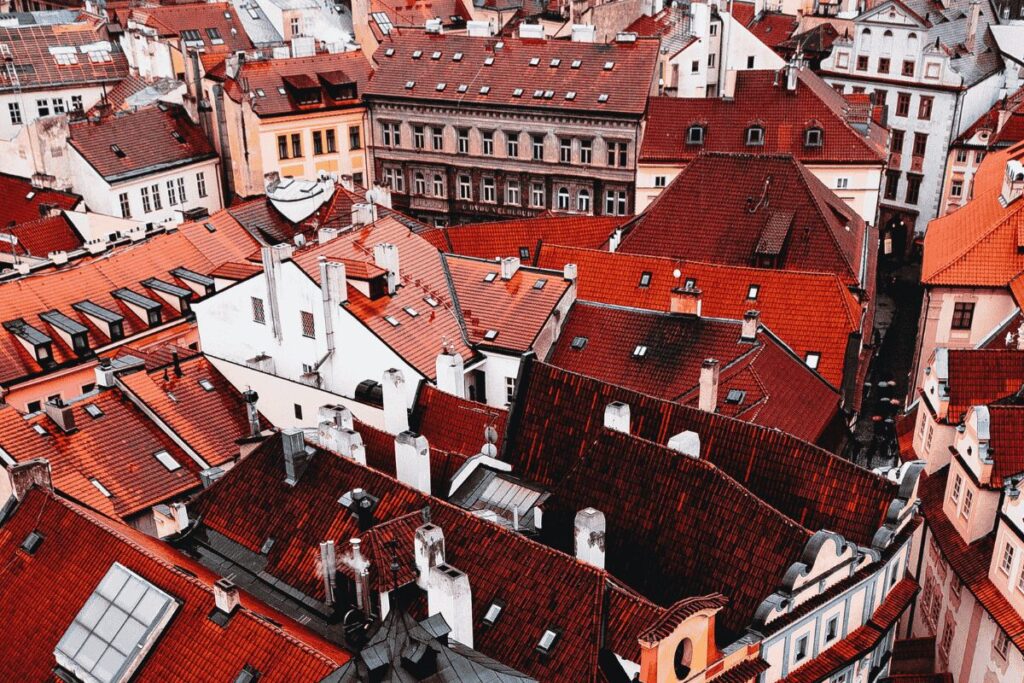 Red rooftops across Prague 