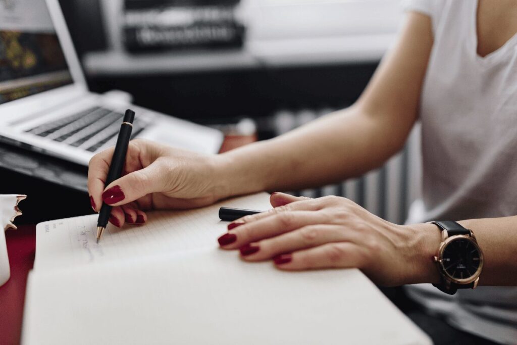 Woman completing paperwork 