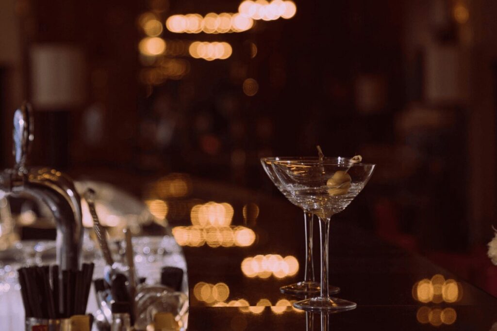 Martini cocktail on a bar counter
