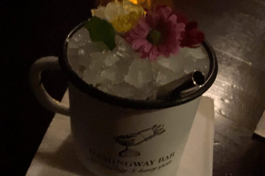 Creative cocktail presentation at Hemingway Bar in Prague