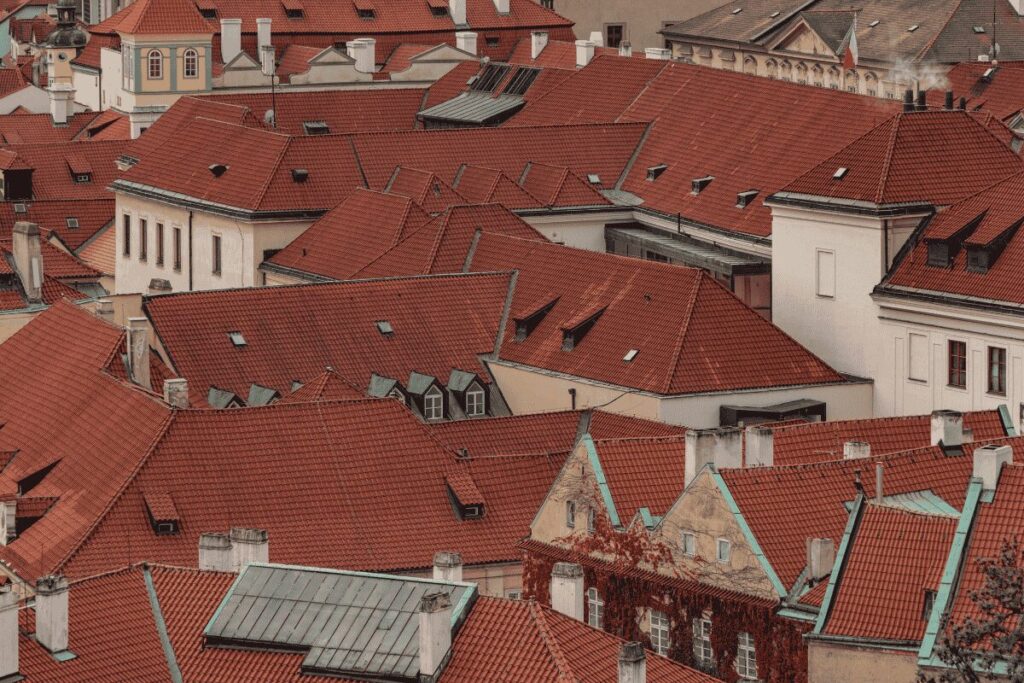 Prague skyline with red roofs