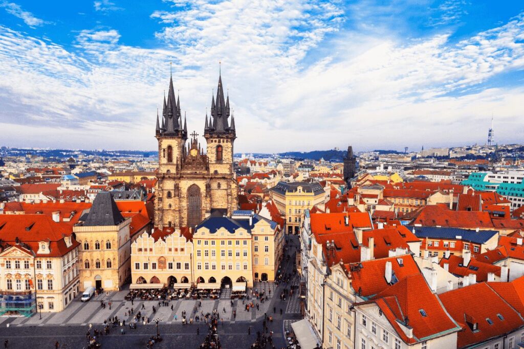 Skyline view of Old Town Prague with the Church of Our Lady before Týn.